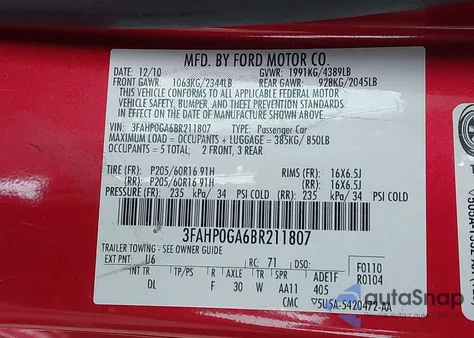 2011 Ford Fusion S from USA, damaged, VIN 3FAHP0GA6BR211807